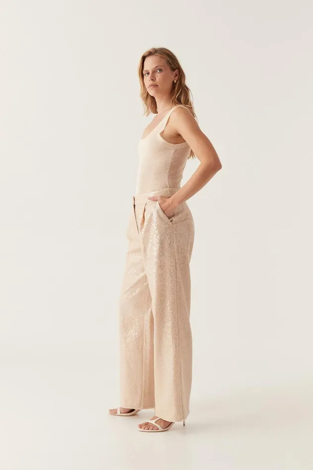 Incandescent Sequin Pant Sand Brown Women Aje Pants