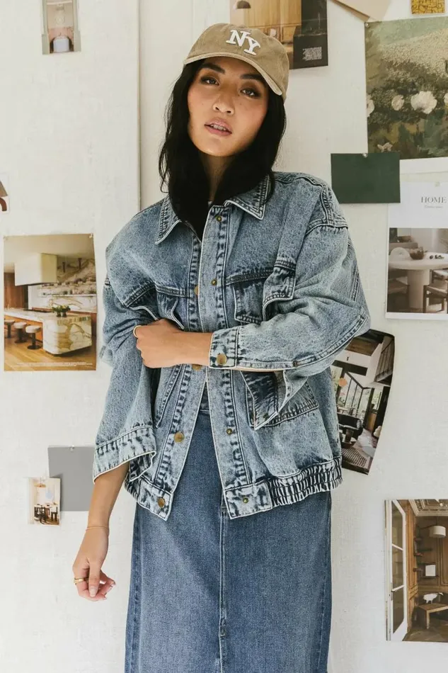 Isabelle Denim Jacket Medium Wash Women Bohme Tops