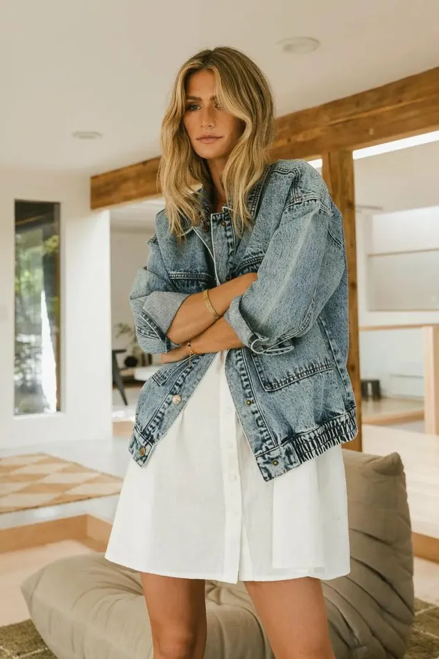 Isabelle Denim Jacket Medium Wash Women Bohme Tops