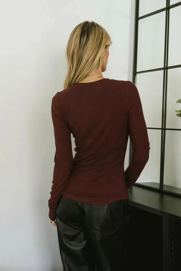 Ivanna Henley Top In Burgundy Burgundy Women Bohme Tees and Tanks