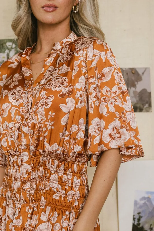 Jaslyn Floral Midi Dress In Camel Camel Women Bohme Dresses