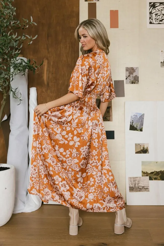 Jaslyn Floral Midi Dress In Camel Camel Women Bohme Dresses