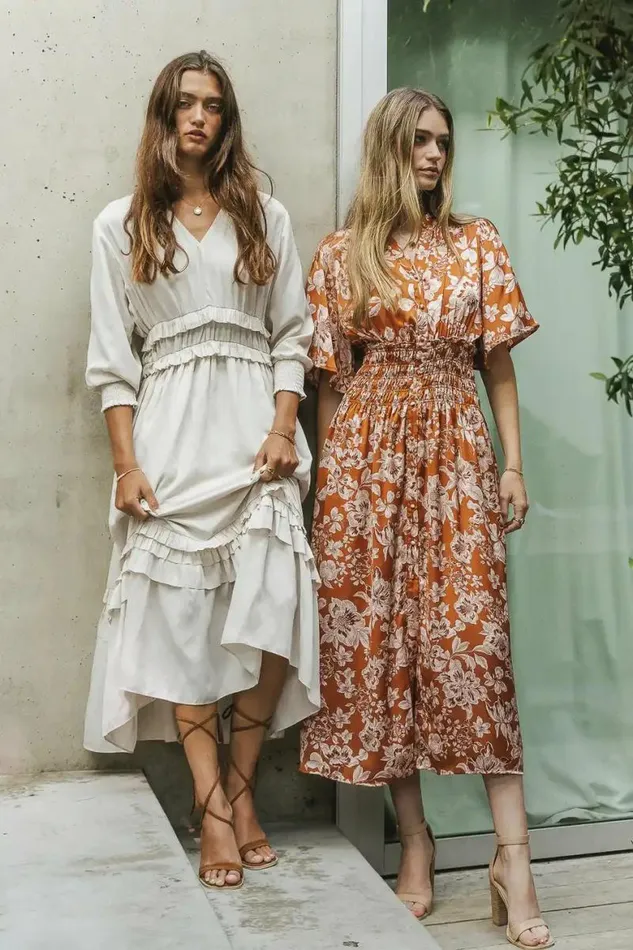 Jaslyn Floral Midi Dress In Camel Camel Women Bohme Dresses