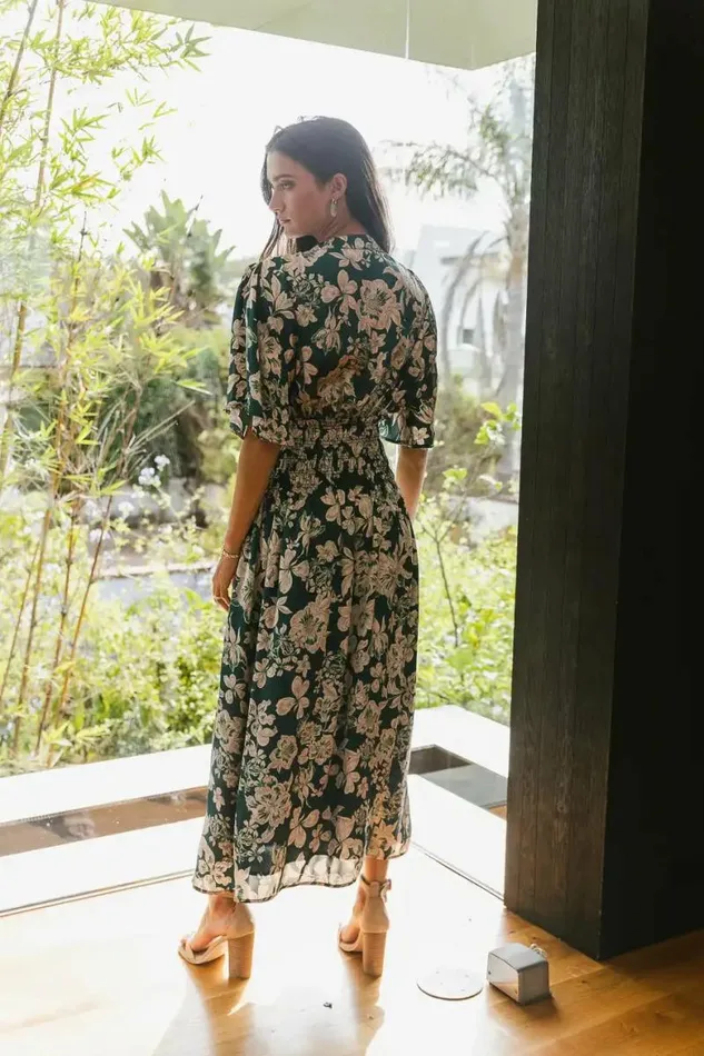 Jaslyn Floral Midi Dress In Emerald Emerald Women Bohme Dresses