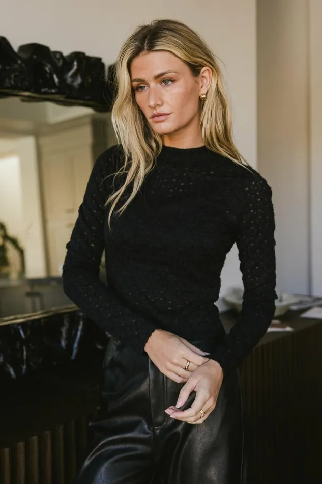 Jones Crochet Floral Top In Black Black Women Bohme Tees and Tanks