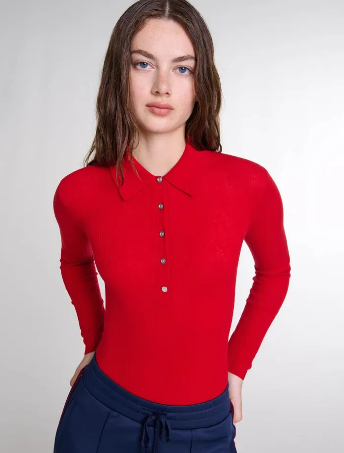 Jumpshort and Jumpsuits Women Maje Wool And Silk Bodysuit Red