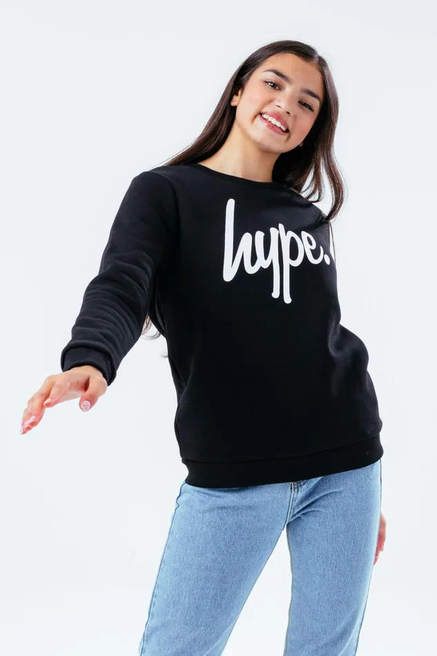 Just Hype Hoodies and Sweatshirts Hype Unisex Kids Black Script Crew Neck
