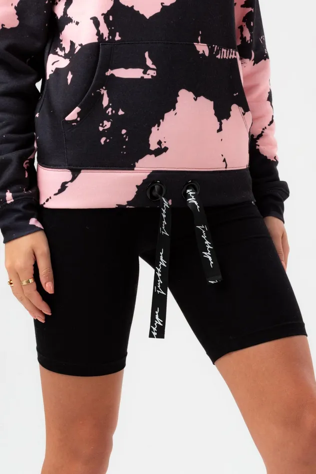Just Hype Hoodies and Sweatshirts Hype Womens Black Pink Tie Dye Justhype Drawcord Hoodie