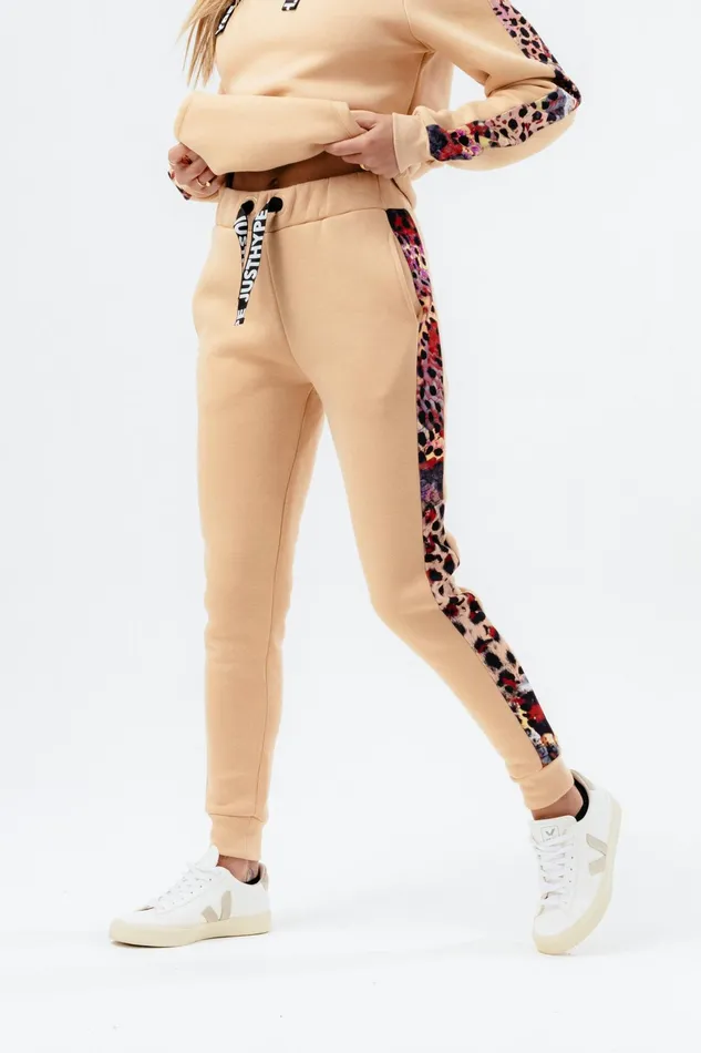 Just Hype Joggers Hype Womens Hazelnut Animal Print Label Joggers