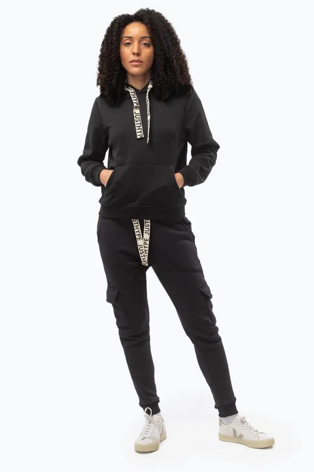 Just Hype Joggers Justhype Womens Black Branded Drawcord Cargo Joggers Just Hype Joggers Justhype Womens Black Branded Drawcord Cargo Joggers