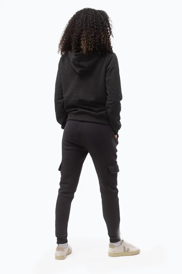 Just Hype Joggers Justhype Womens Black Branded Drawcord Cargo Joggers Just Hype Joggers Justhype Womens Black Branded Drawcord Cargo Joggers
