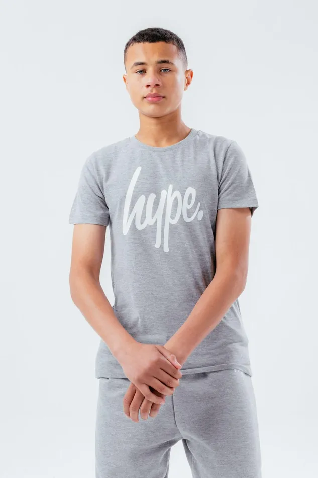 Just Hype TShirts and Vests Hype Unisex Kids Grey Marl Script TShirt