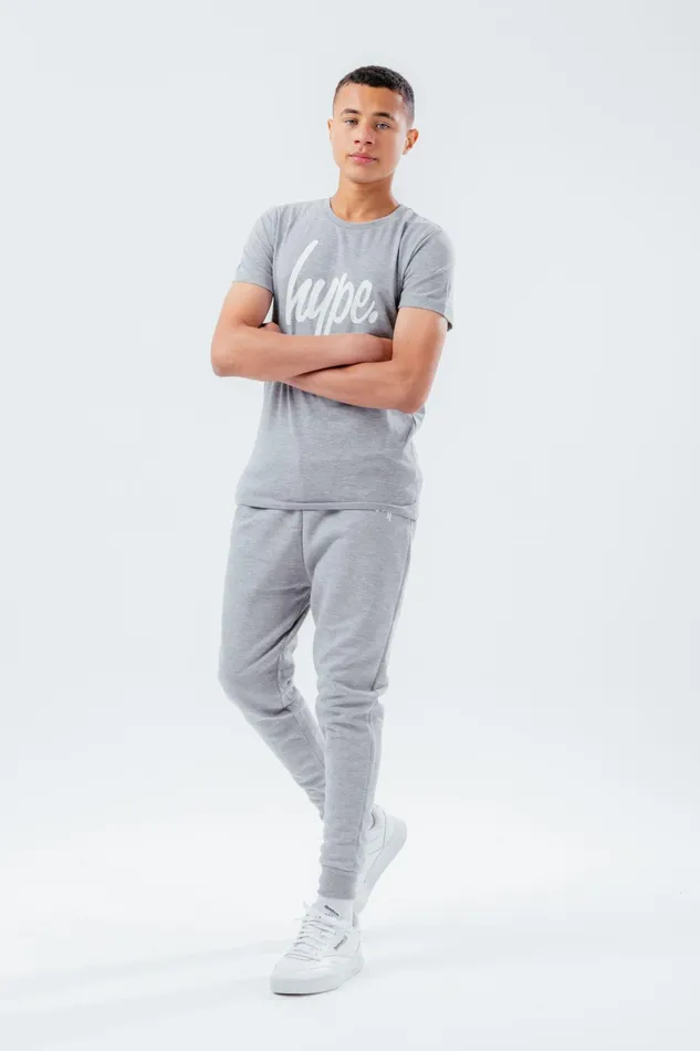 Just Hype TShirts and Vests Hype Unisex Kids Grey Marl Script TShirt