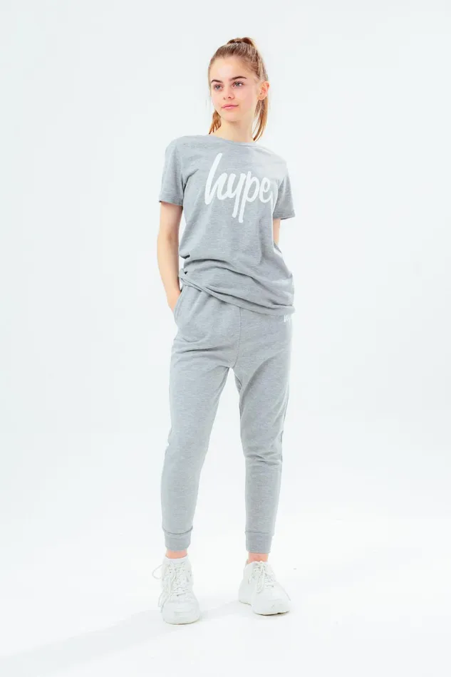 Just Hype TShirts and Vests Hype Unisex Kids Grey Marl Script TShirt