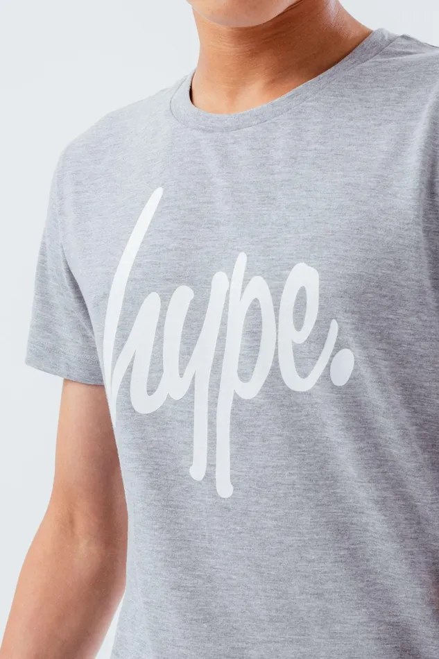 Just Hype TShirts and Vests Hype Unisex Kids Grey Marl Script TShirt