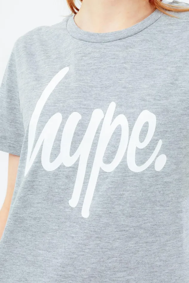 Just Hype TShirts and Vests Hype Unisex Kids Grey Marl Script TShirt