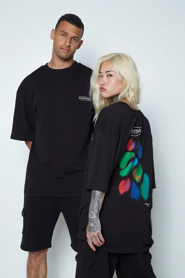 Just Hype TShirts Continu8 Unisex Black Colour Blob Boxy TShirt