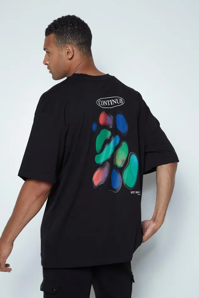 Just Hype TShirts Continu8 Unisex Black Colour Blob Boxy TShirt