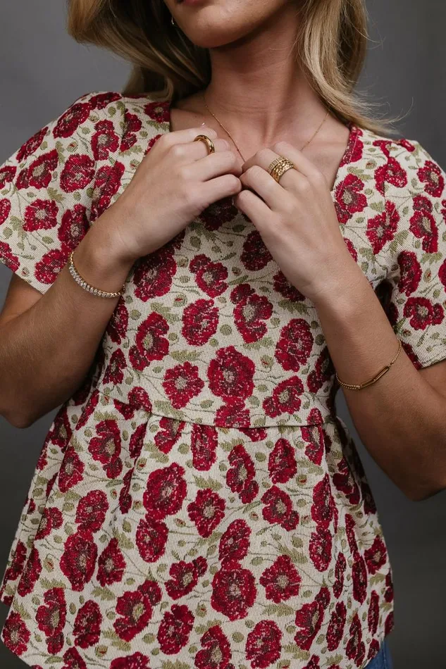 Kelly Floral Babydoll Blouse Red Women Bohme Tops