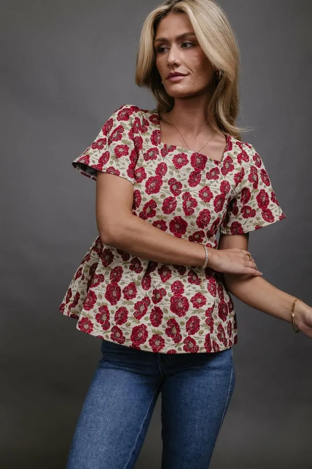 Kelly Floral Babydoll Blouse Red Women Bohme Tops