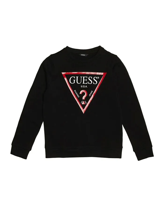 Kids Big Boy GUESS Black Long Sleeve Fleece Pullover Top 716