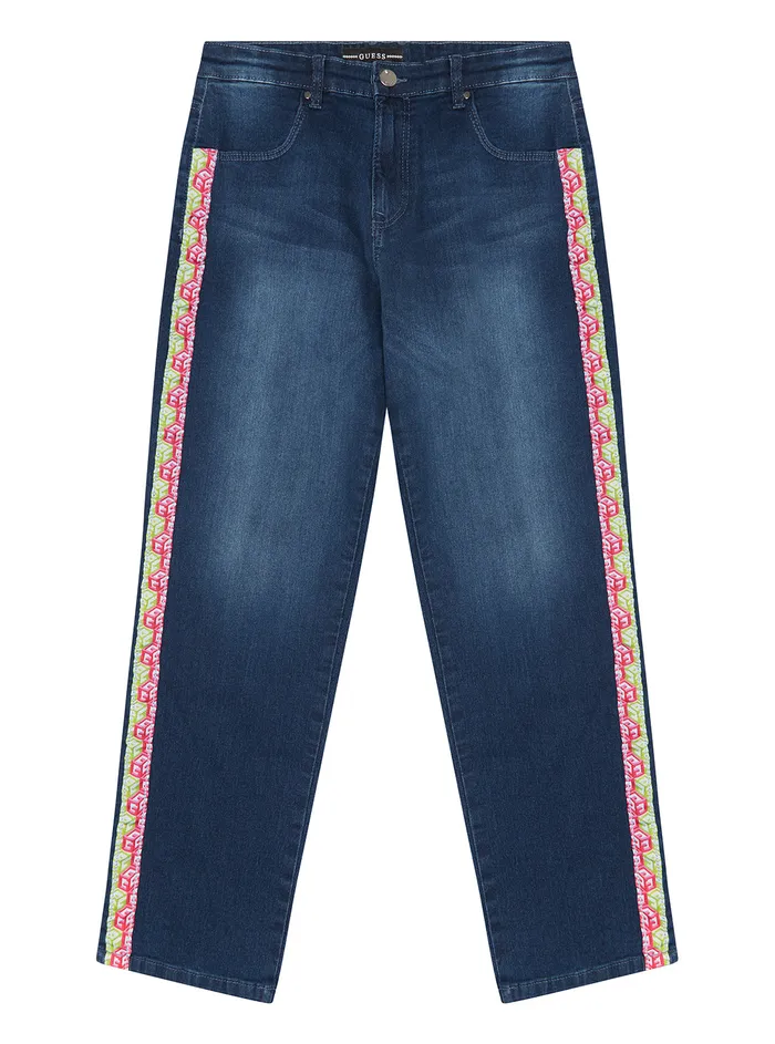 Kids Big Girl GUESS Girly Tape Wash Denim Straight Leg Pants 716