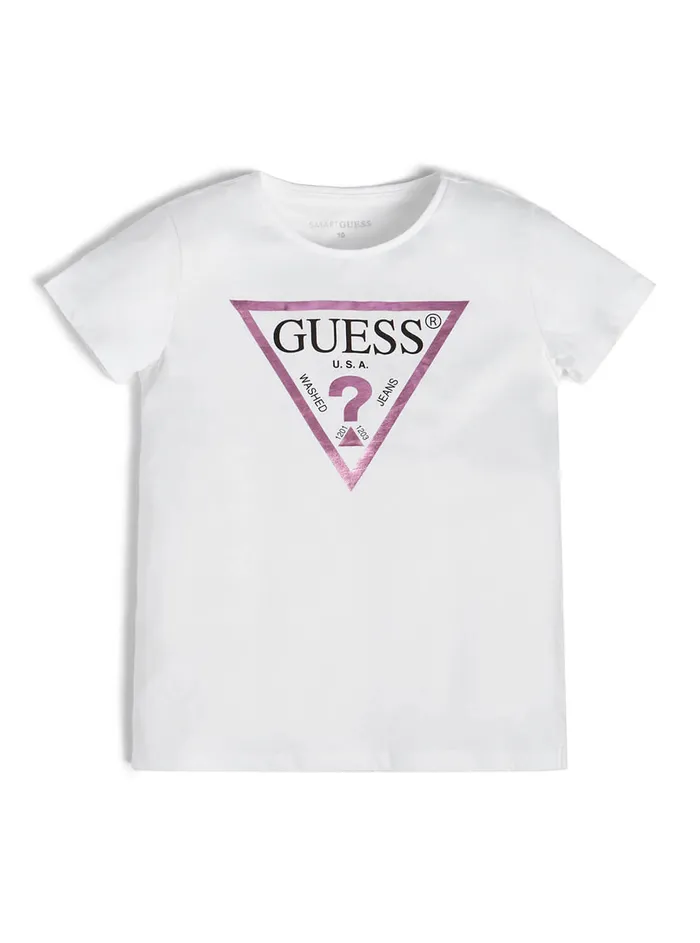 Kids Big Girl GUESS Organic White Triangle Logo Tshirt 716