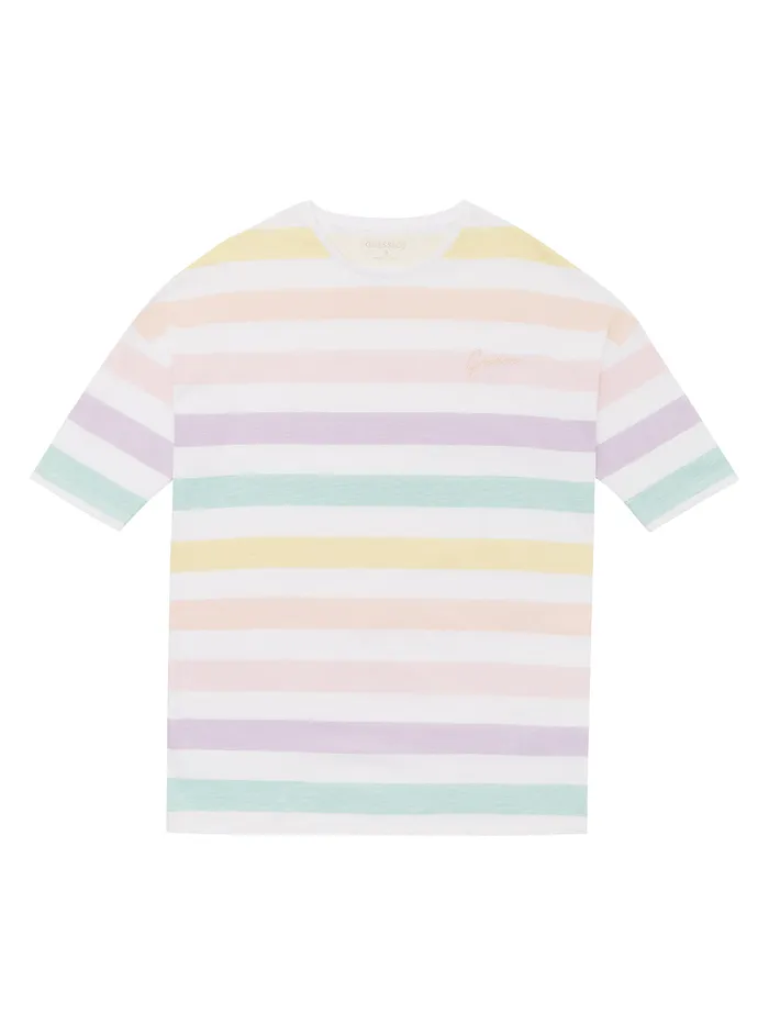 Kids Big Girl GUESS Pastel Stripe Pink Pearl Tshirt 716