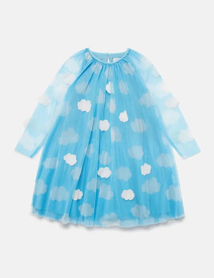 Kids Cloud Appliqu LongSleeve Dress Blue And White Stella McCartney Dresses and Jumpsuits