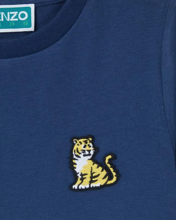 Kids Embroidered Cotton Tshirt Blue Black Kenzo Tshirts And Sweatshirts