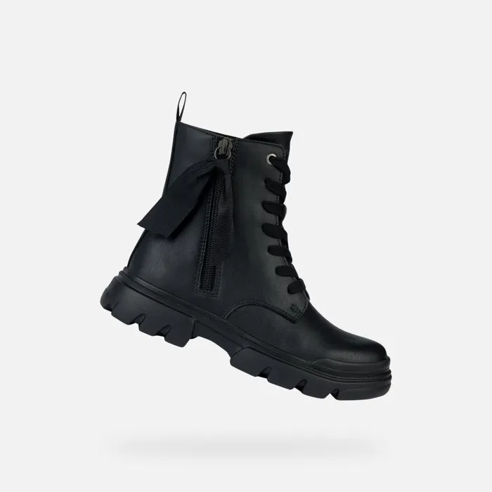 Kids Geox Ankle Boots JUNETTE G Combat Boots Black Junior Girl Geox Black