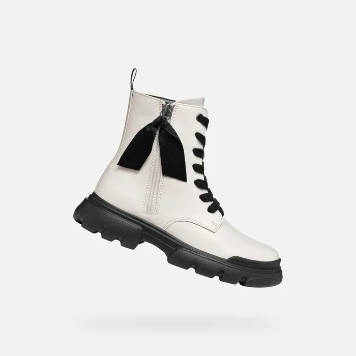 Kids Geox Ankle Boots JUNETTE GIRL Light IvoryBlack Combat Boots Light Ivoryblack