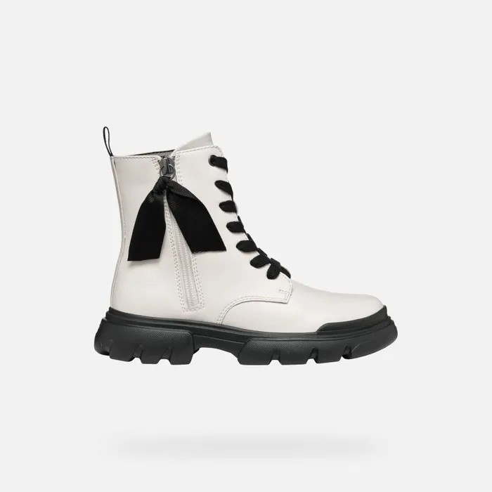 Kids Geox Ankle Boots JUNETTE GIRL Light IvoryBlack Combat Boots Light Ivoryblack
