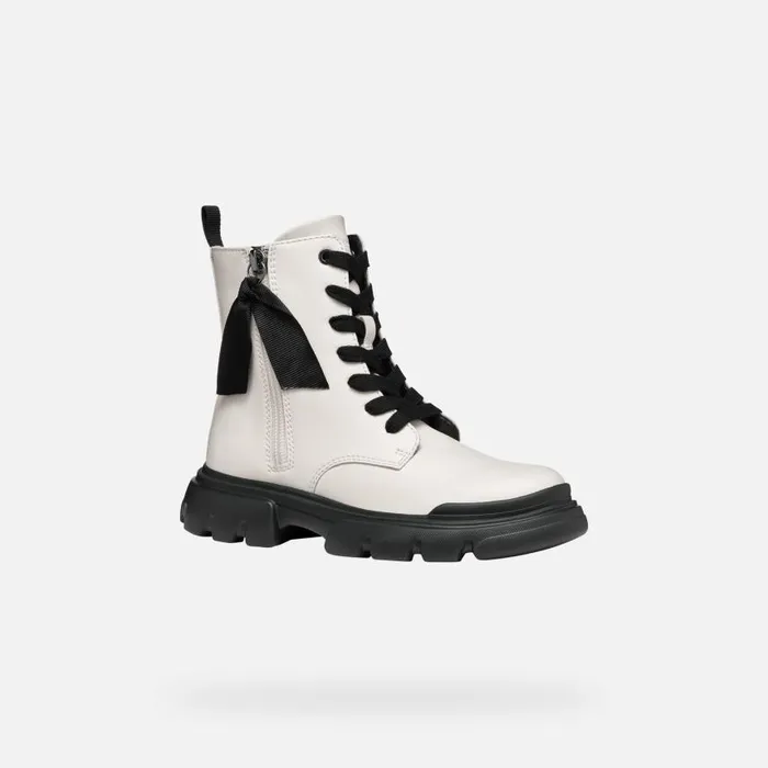 Kids Geox Ankle Boots JUNETTE GIRL Light IvoryBlack Combat Boots Light Ivoryblack