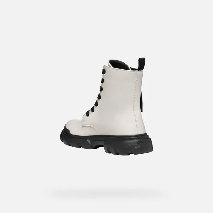 Kids Geox Ankle Boots JUNETTE GIRL Light IvoryBlack Combat Boots Light Ivoryblack