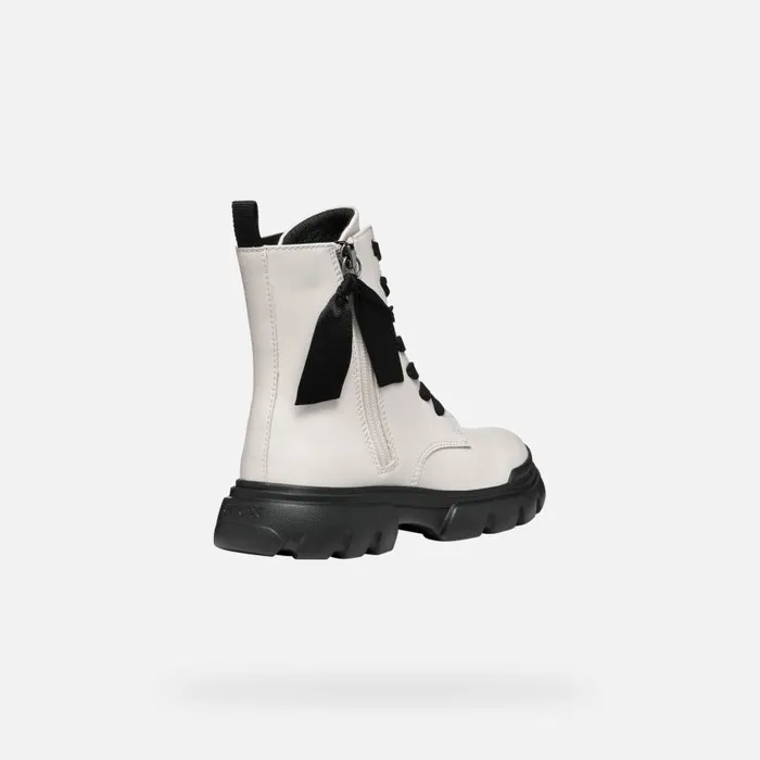 Kids Geox Ankle Boots JUNETTE GIRL Light IvoryBlack Combat Boots Light Ivoryblack