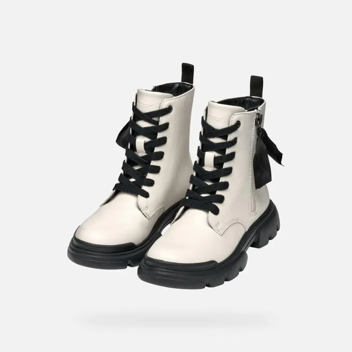 Kids Geox Ankle Boots JUNETTE GIRL Light IvoryBlack Combat Boots Light Ivoryblack