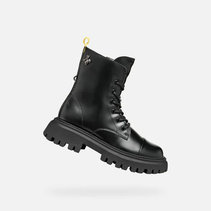 Kids Geox Ankle Boots MAQUINNENS GIRL Black Combat Boots Black