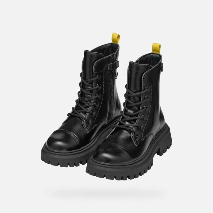Kids Geox Ankle Boots MAQUINNENS GIRL Black Combat Boots Black