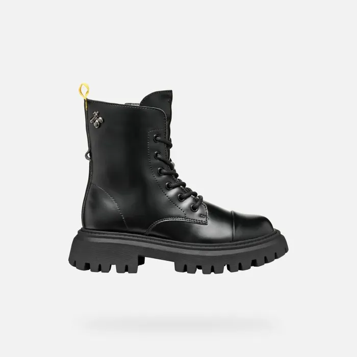 Kids Geox Ankle Boots MAQUINNENS GIRL Black Combat Boots Black