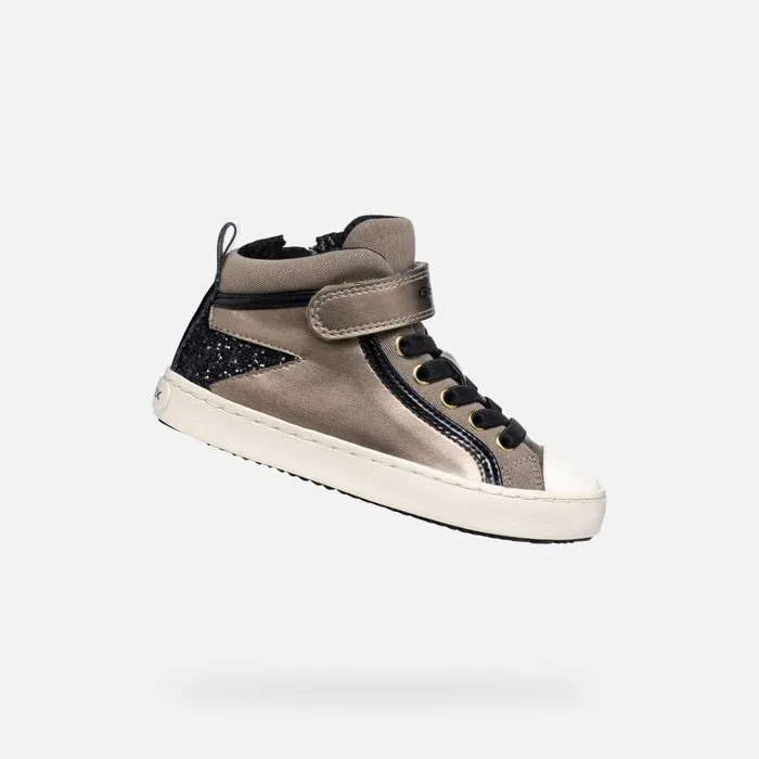 Kids Geox Sneakers KALISPERA GIRL Dark BeigeBlack High Top Sneakers Dark Beigeblack