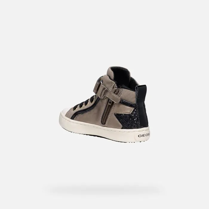 Kids Geox Sneakers KALISPERA GIRL Dark BeigeBlack High Top Sneakers Dark Beigeblack
