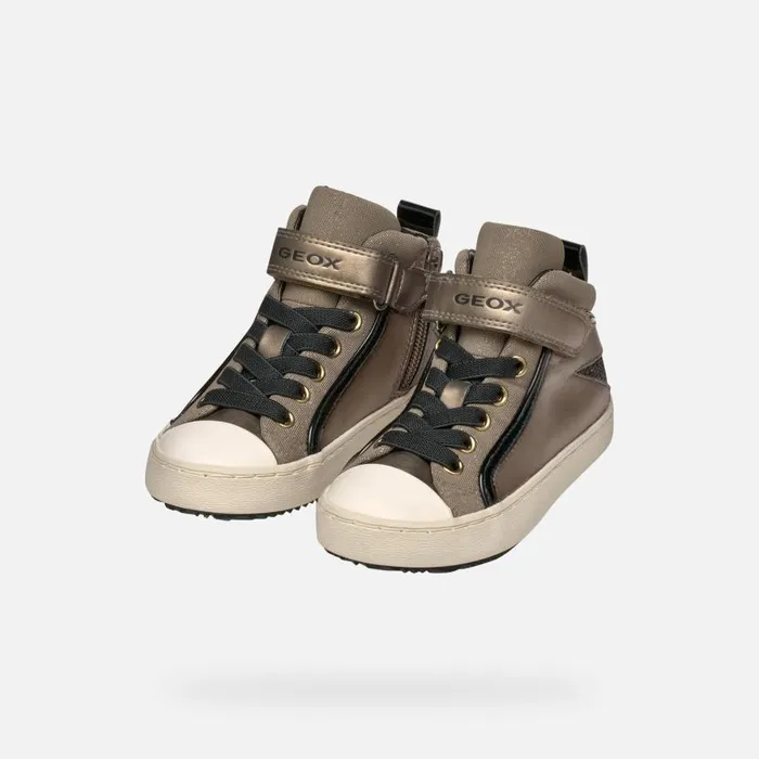 Kids Geox Sneakers KALISPERA GIRL Dark BeigeBlack High Top Sneakers Dark Beigeblack