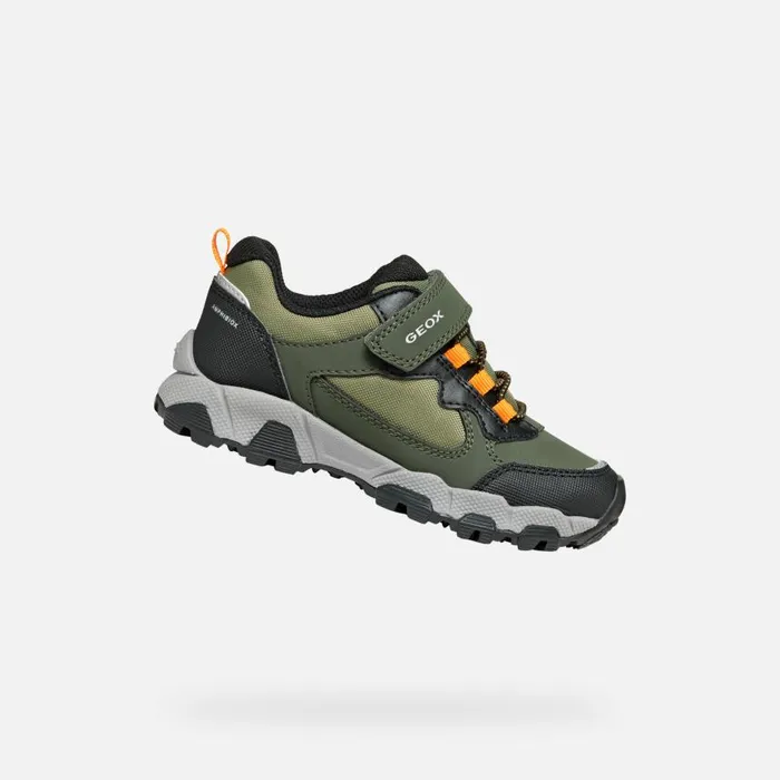 Kids Geox Sneakers MAGNETAR ABX JUNIOR Dark GreenLight Orange Waterproof Trainers Dark Greenlight Orange