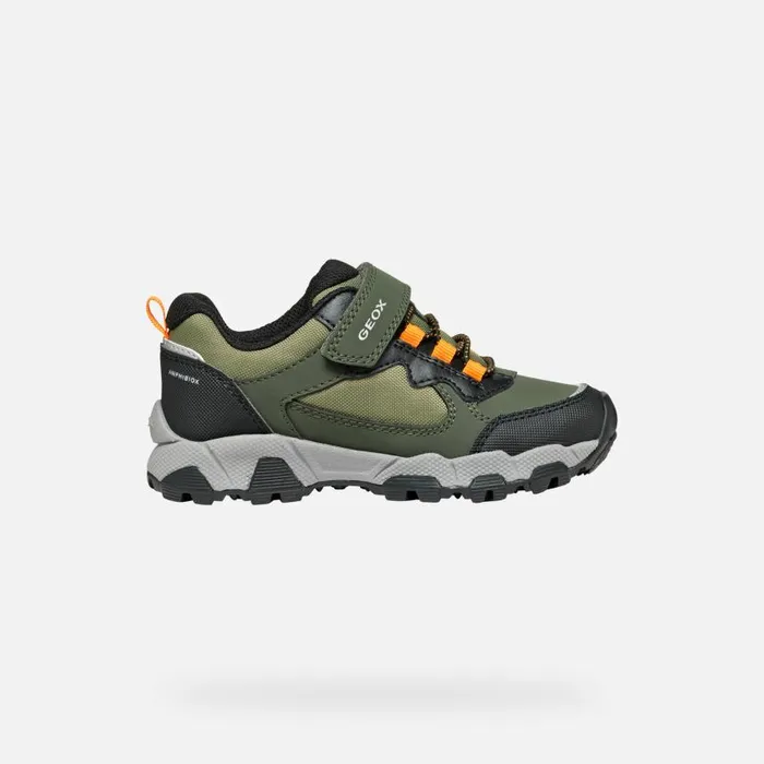 Kids Geox Sneakers MAGNETAR ABX JUNIOR Dark GreenLight Orange Waterproof Trainers Dark Greenlight Orange