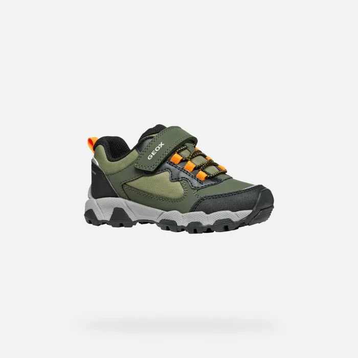 Kids Geox Sneakers MAGNETAR ABX JUNIOR Dark GreenLight Orange Waterproof Trainers Dark Greenlight Orange
