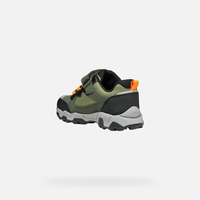 Kids Geox Sneakers MAGNETAR ABX JUNIOR Dark GreenLight Orange Waterproof Trainers Dark Greenlight Orange