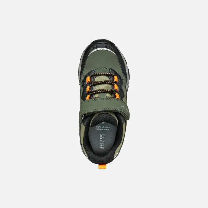 Kids Geox Sneakers MAGNETAR ABX JUNIOR Dark GreenLight Orange Waterproof Trainers Dark Greenlight Orange