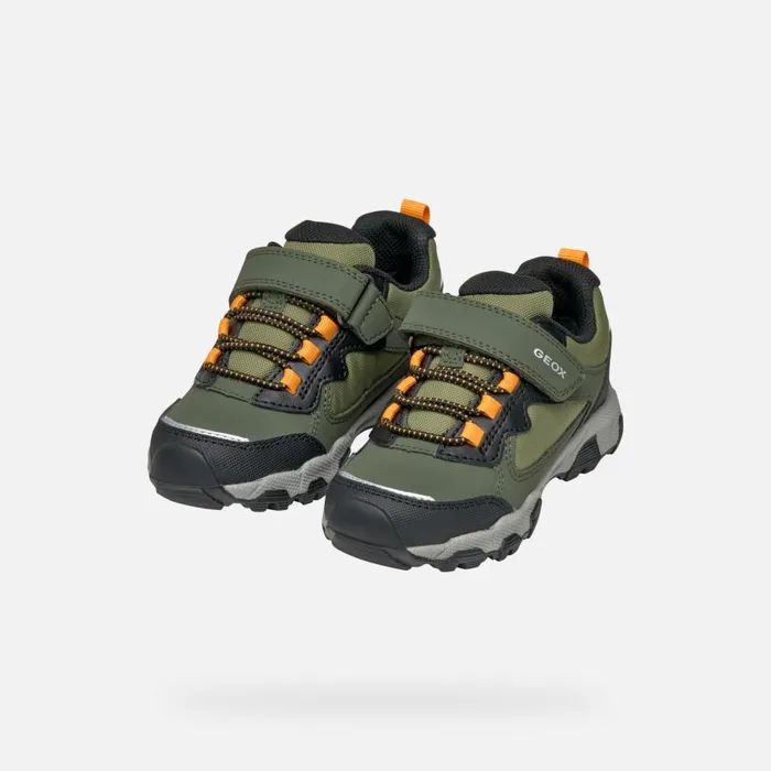 Kids Geox Sneakers MAGNETAR ABX JUNIOR Dark GreenLight Orange Waterproof Trainers Dark Greenlight Orange