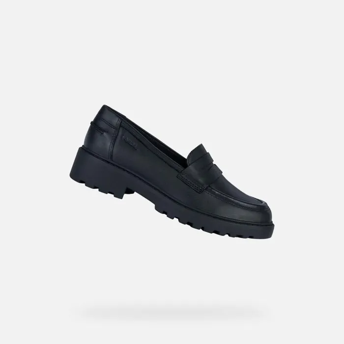 Kids Geox Uniform Shoes CASEY Junior Girl039s Black Leather Loafers UNIFORM Black